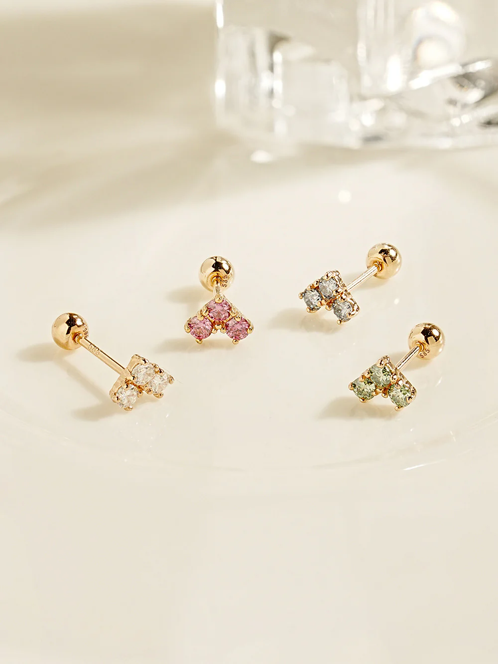14K Gold Moissanite Block Heart Cartilage Earring 20G18G16G - Image 5