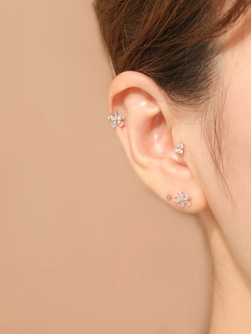 14K Gold Moissanite Block Heart Cartilage Earring 20G18G16G - Image 6