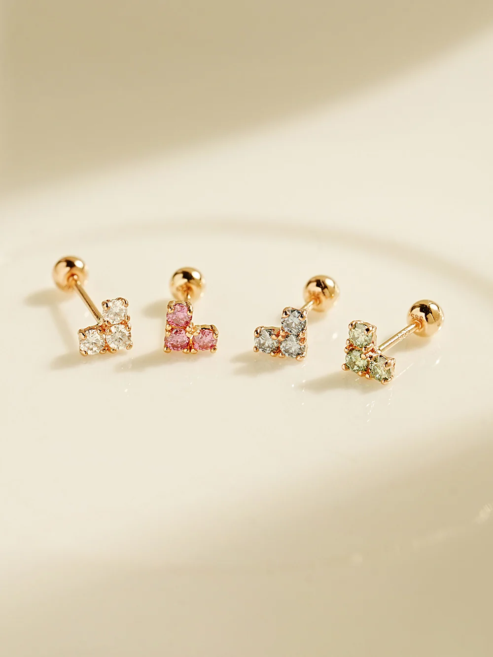 14K Gold Moissanite Block Heart Cartilage Earring 20G18G16G - Image 7