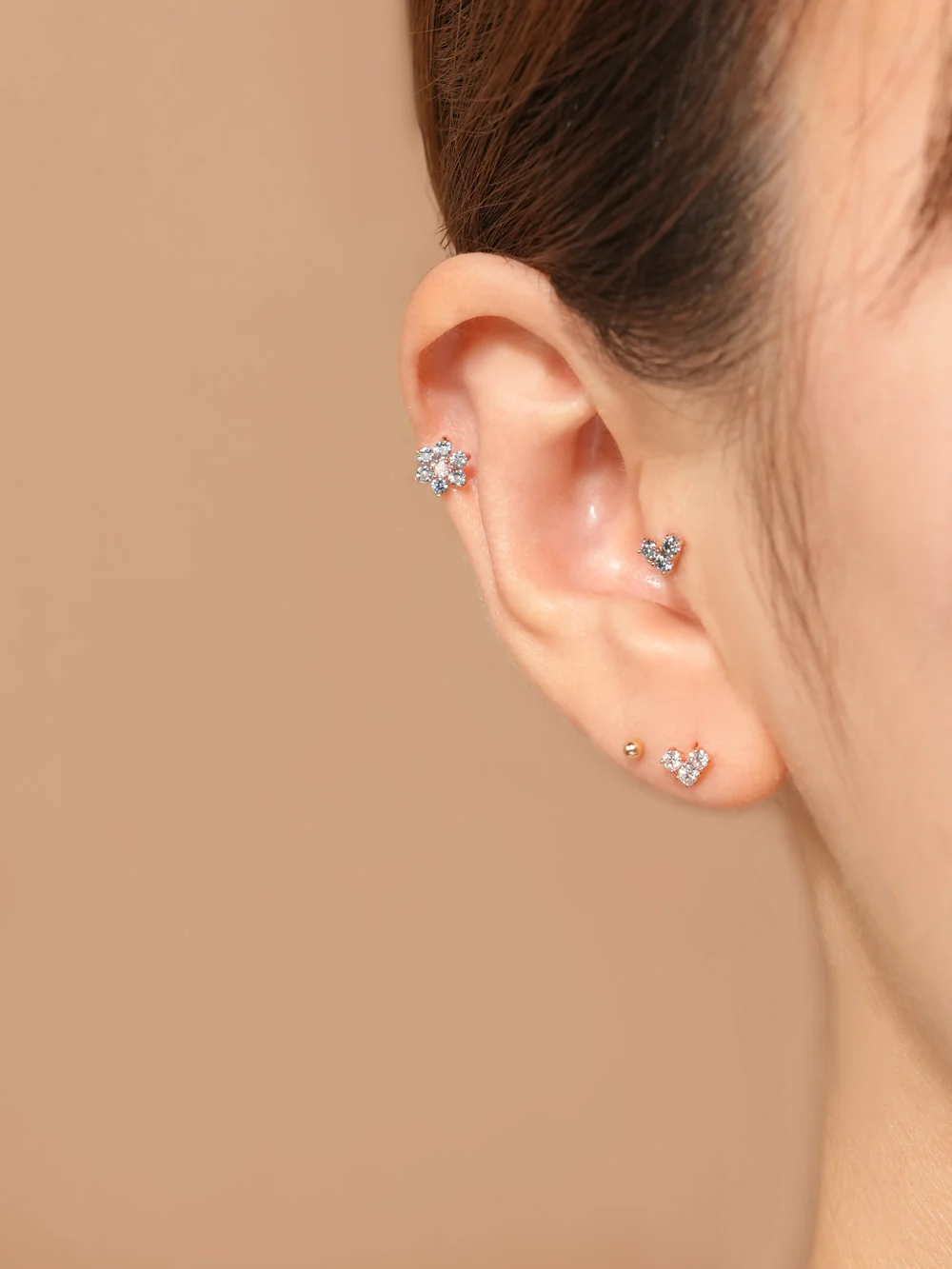 14K Gold Moissanite Block Heart Cartilage Earring 20G18G16G - Image 8