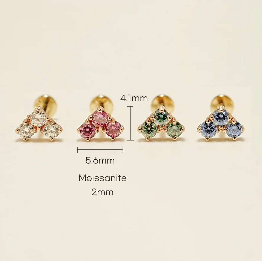 14K Gold Moissanite Block Heart Internally Threaded Labret Piercing 20G18G16G - Image 6