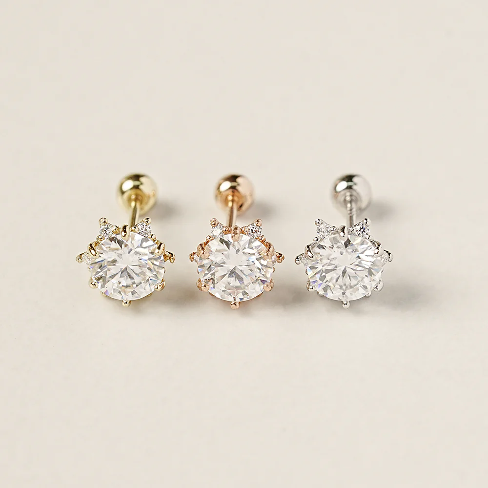 14K Gold Moissanite blossom Cartilage Earring 20G18G16G - Image 13