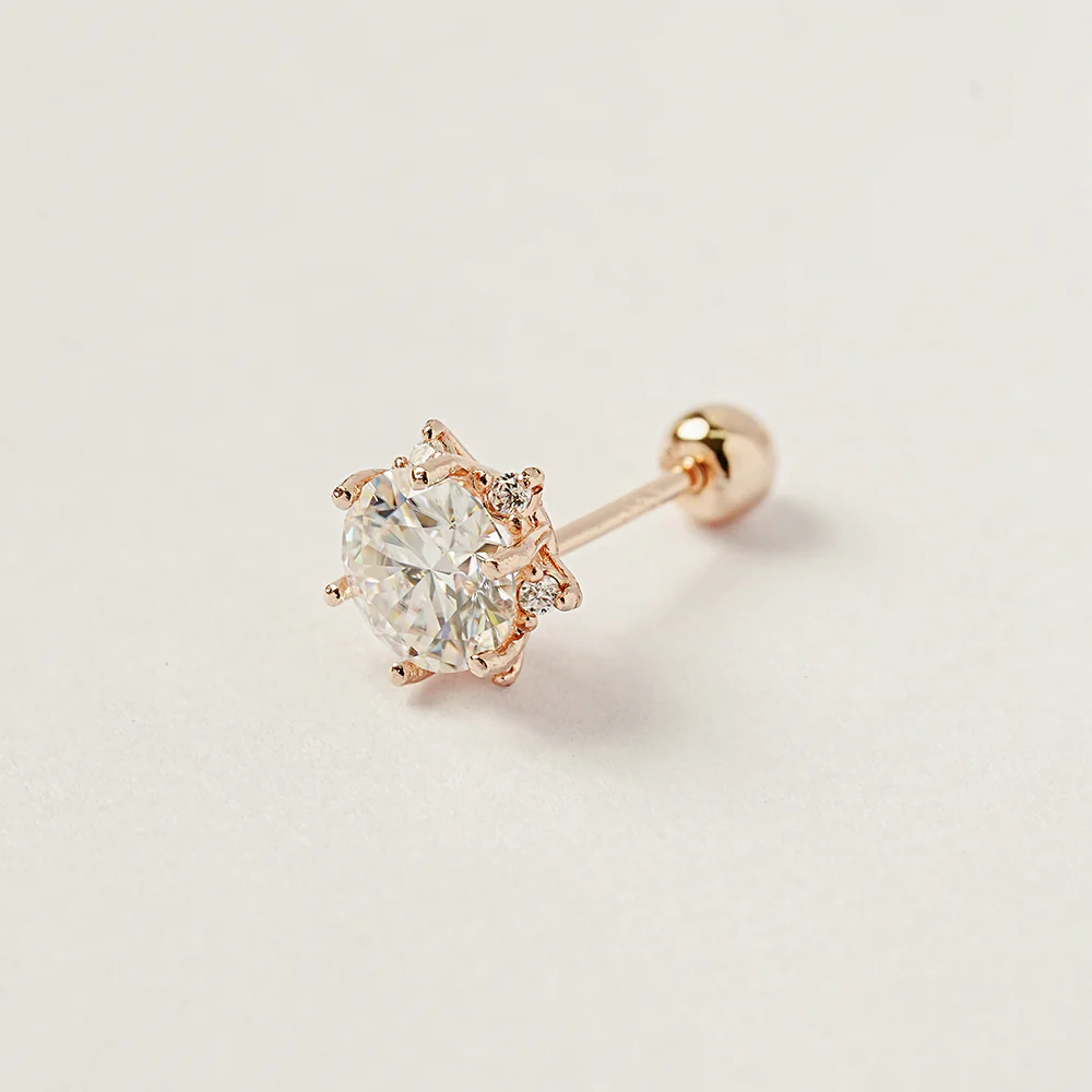 14K Gold Moissanite blossom Cartilage Earring 20G18G16G - Image 14