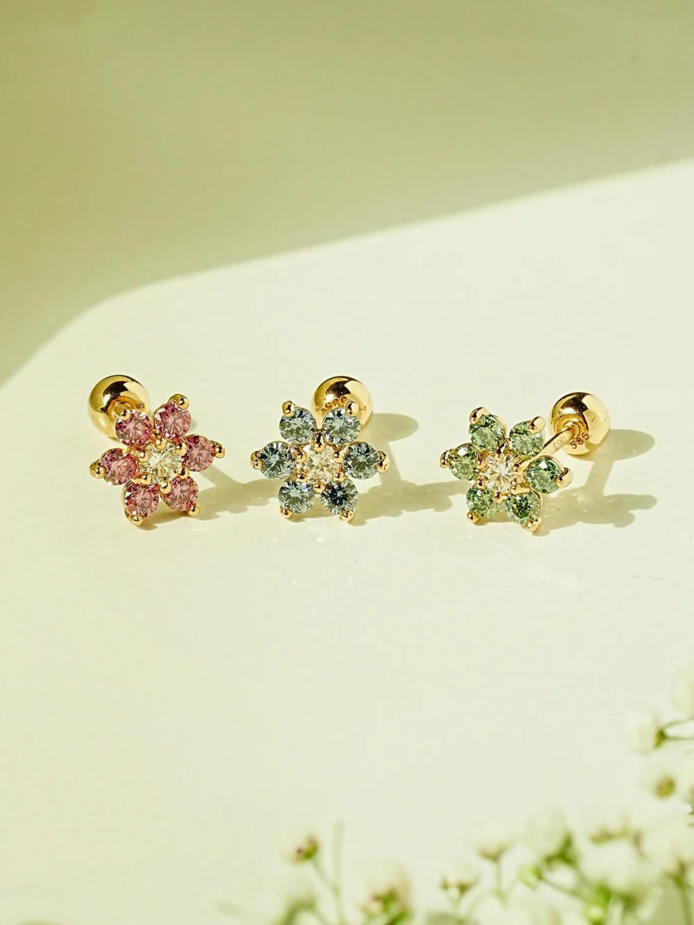 14K Gold Moissanite Colored Lovely Flower Cartilage Earring 20G18G16G - Image 11