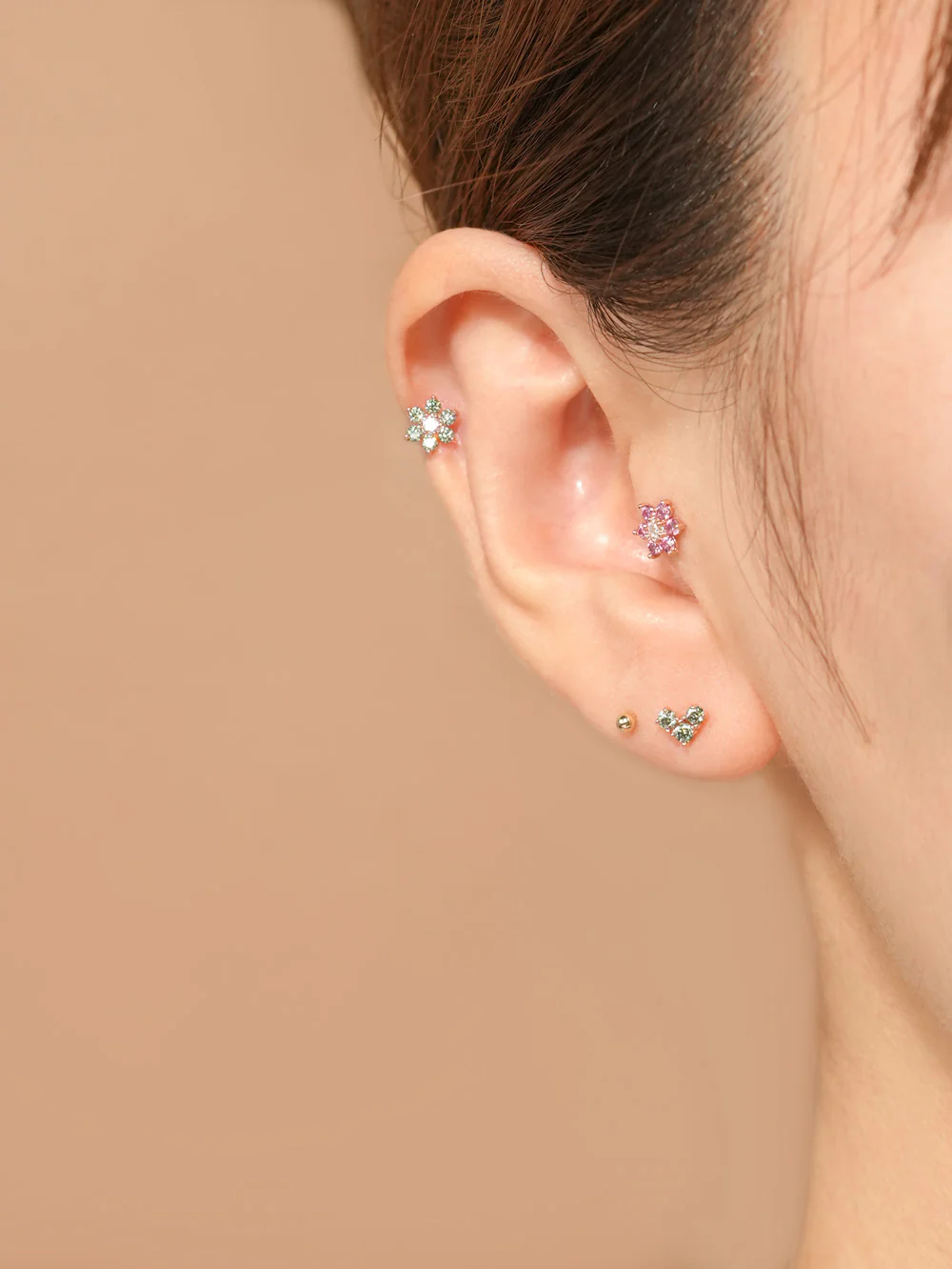 14K Gold Moissanite Colored Lovely Flower Cartilage Earring 20G18G16G - Image 14