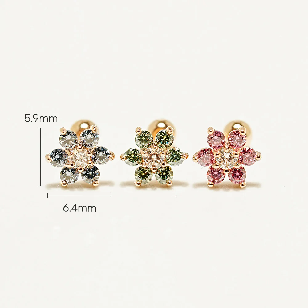14K Gold Moissanite Colored Lovely Flower Cartilage Earring 20G18G16G - Image 17