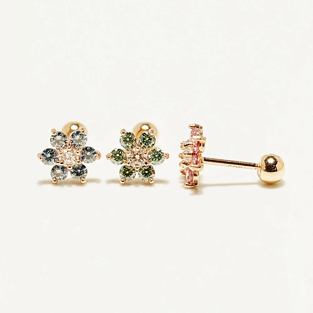 14K Gold Moissanite Colored Lovely Flower Cartilage Earring 20G18G16G - Image 19