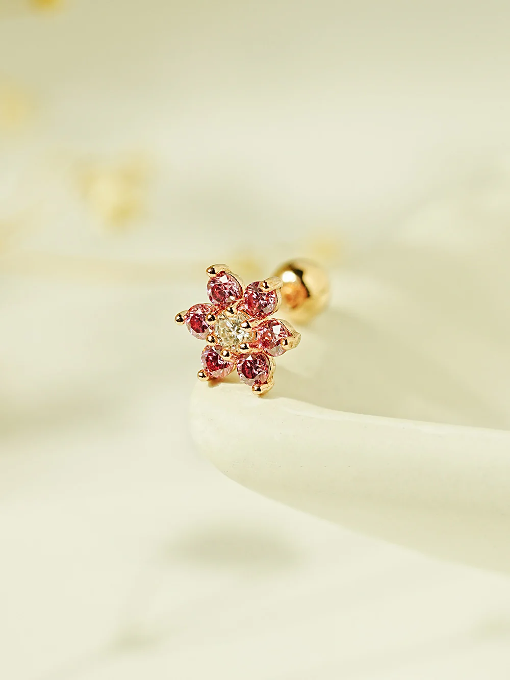 14K Gold Moissanite Colored Lovely Flower Cartilage Earring 20G18G16G - Image 5