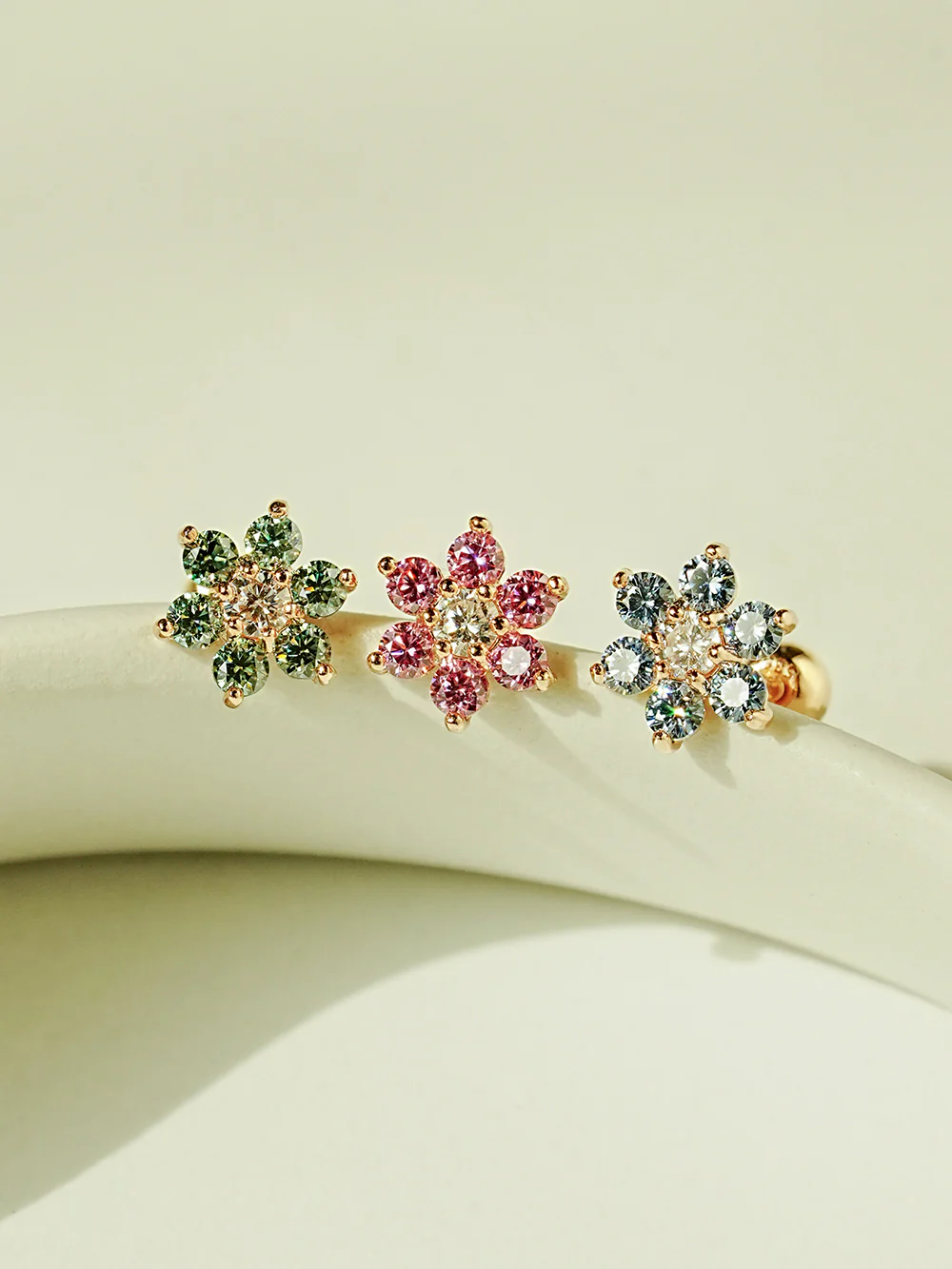 14K Gold Moissanite Colored Lovely Flower Cartilage Earring 20G18G16G - Image 7