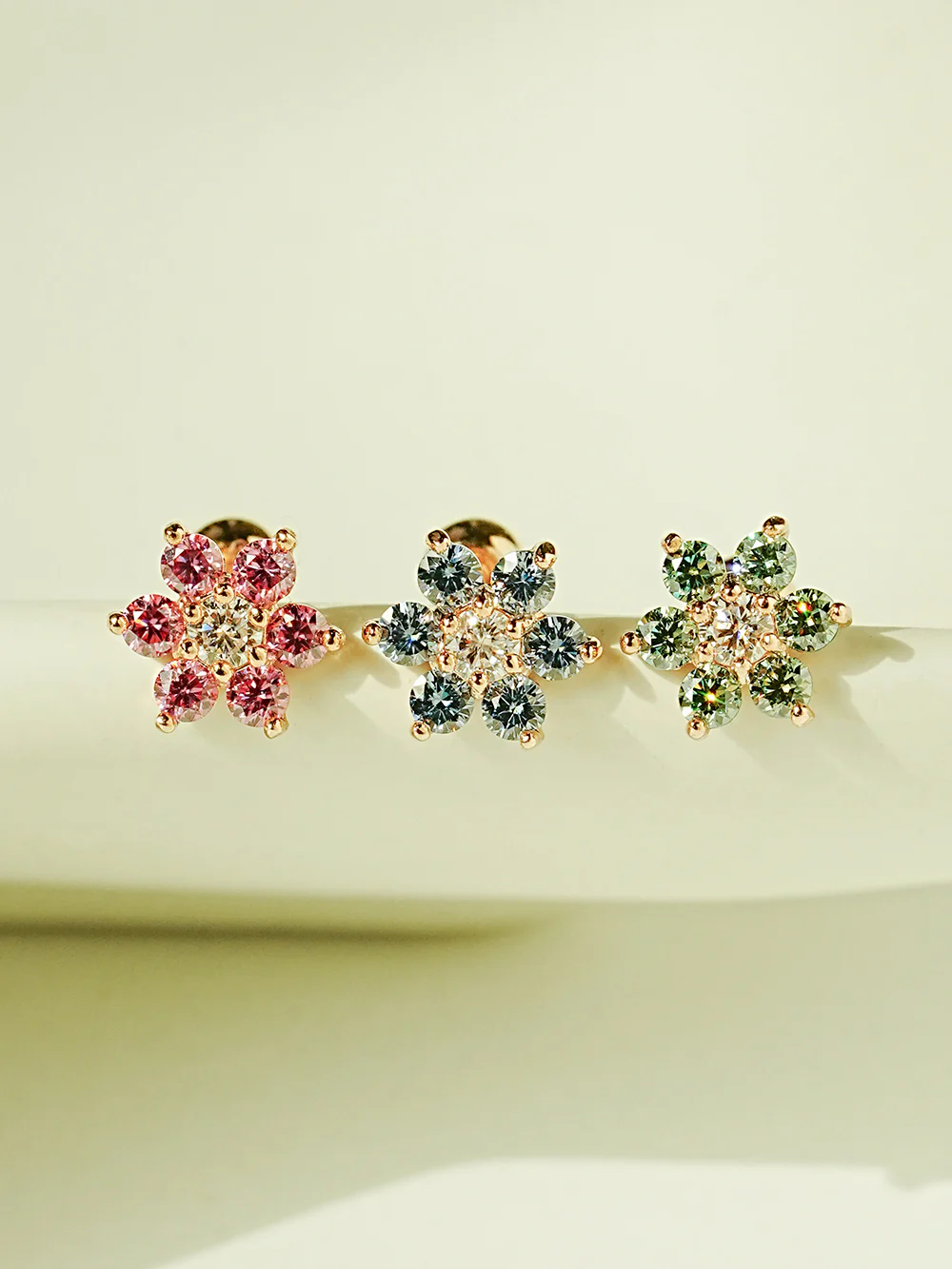14K Gold Moissanite Colored Lovely Flower Cartilage Earring 20G18G16G - Image 9