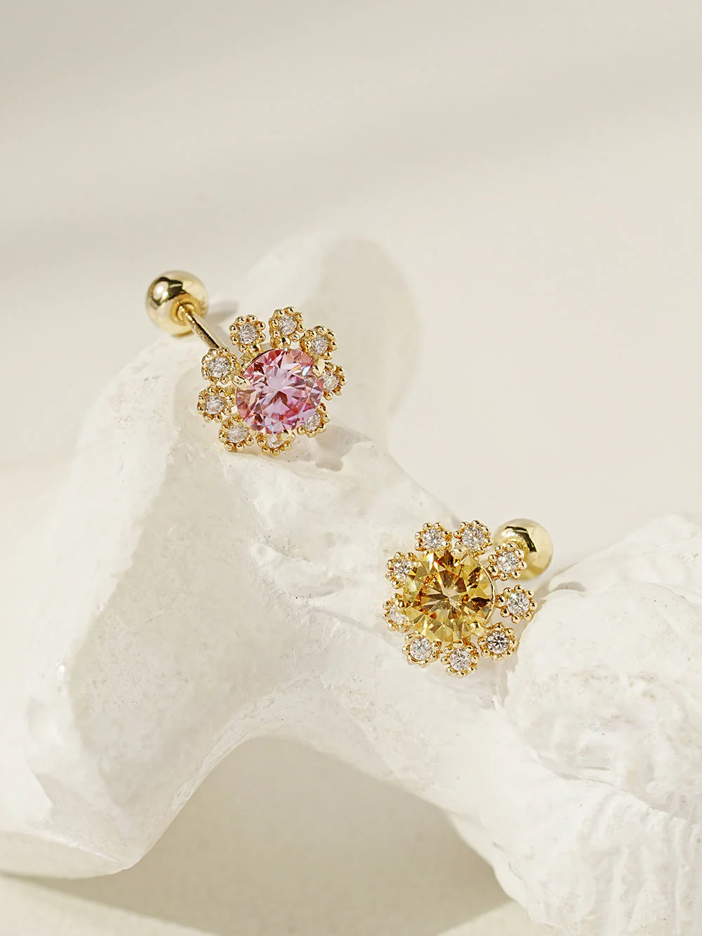 14K Gold Moissanite Colorful Daisy Cartilage Earring 20G18G16G - Image 11