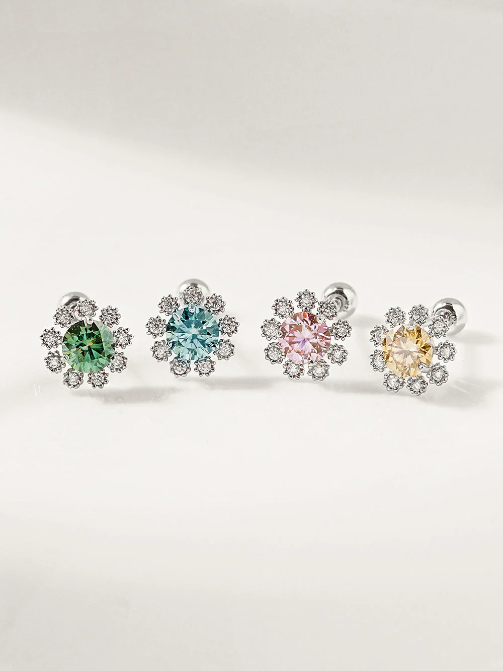 14K Gold Moissanite Colorful Daisy Cartilage Earring 20G18G16G - Image 12
