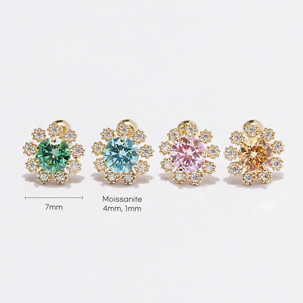14K Gold Moissanite Colorful Daisy Cartilage Earring 20G18G16G - Image 17