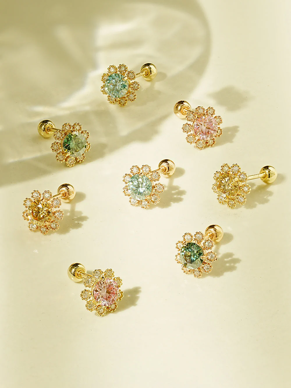 14K Gold Moissanite Colorful Daisy Cartilage Earring 20G18G16G - Image 6