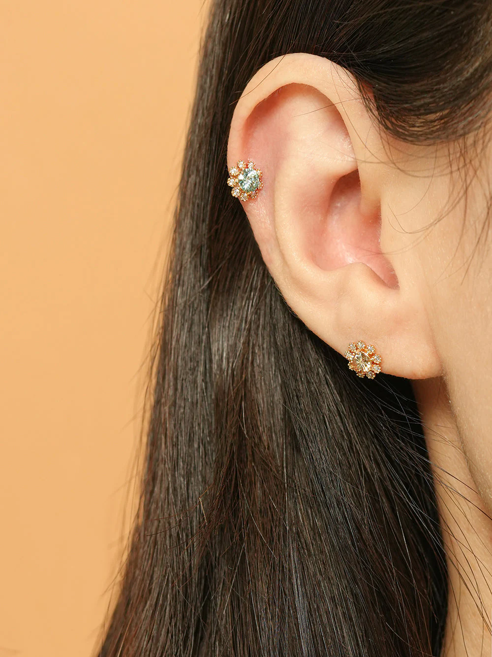 14K Gold Moissanite Colorful Daisy Cartilage Earring 20G18G16G - Image 7