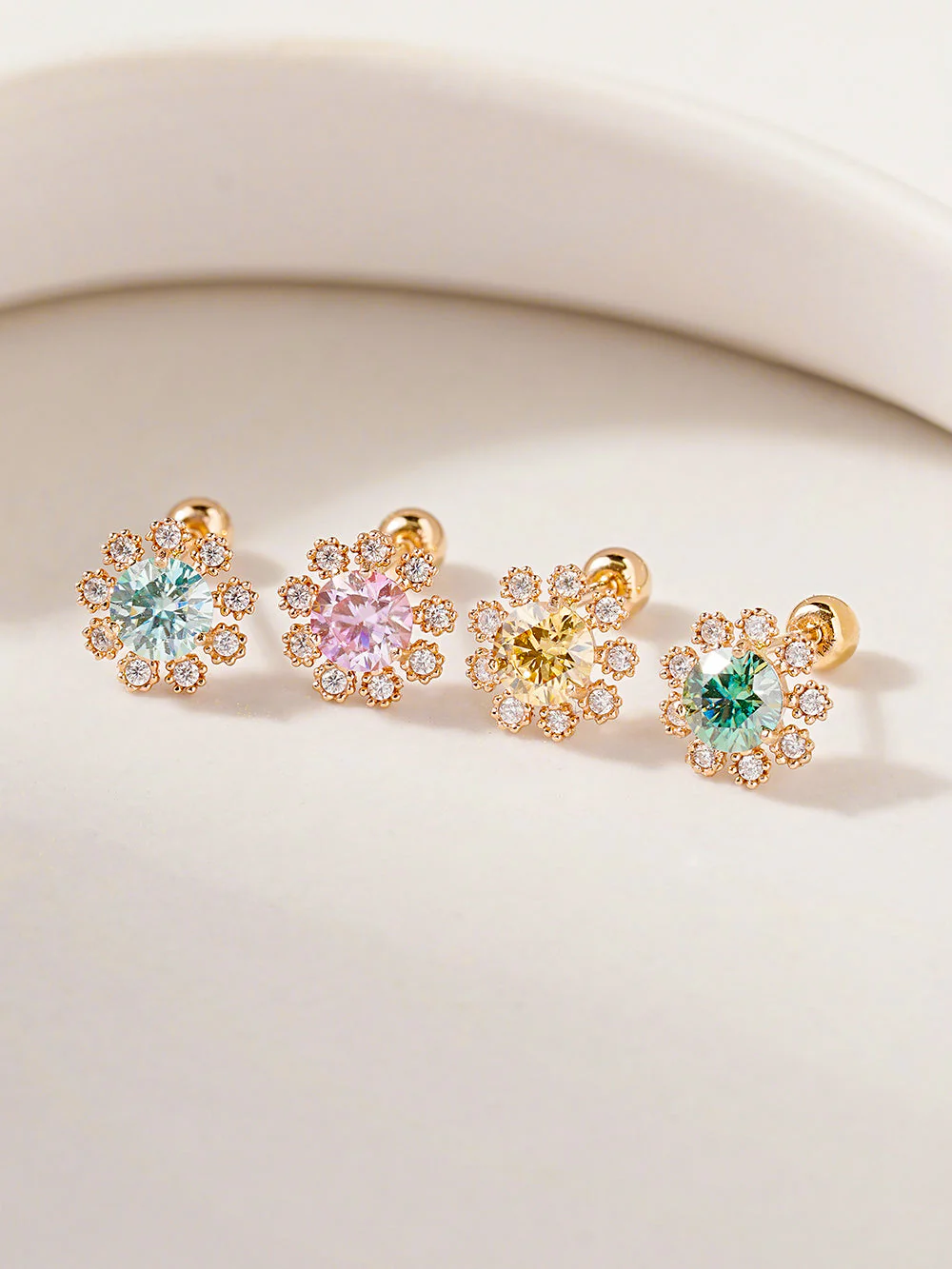 14K Gold Moissanite Colorful Daisy Cartilage Earring 20G18G16G - Image 8