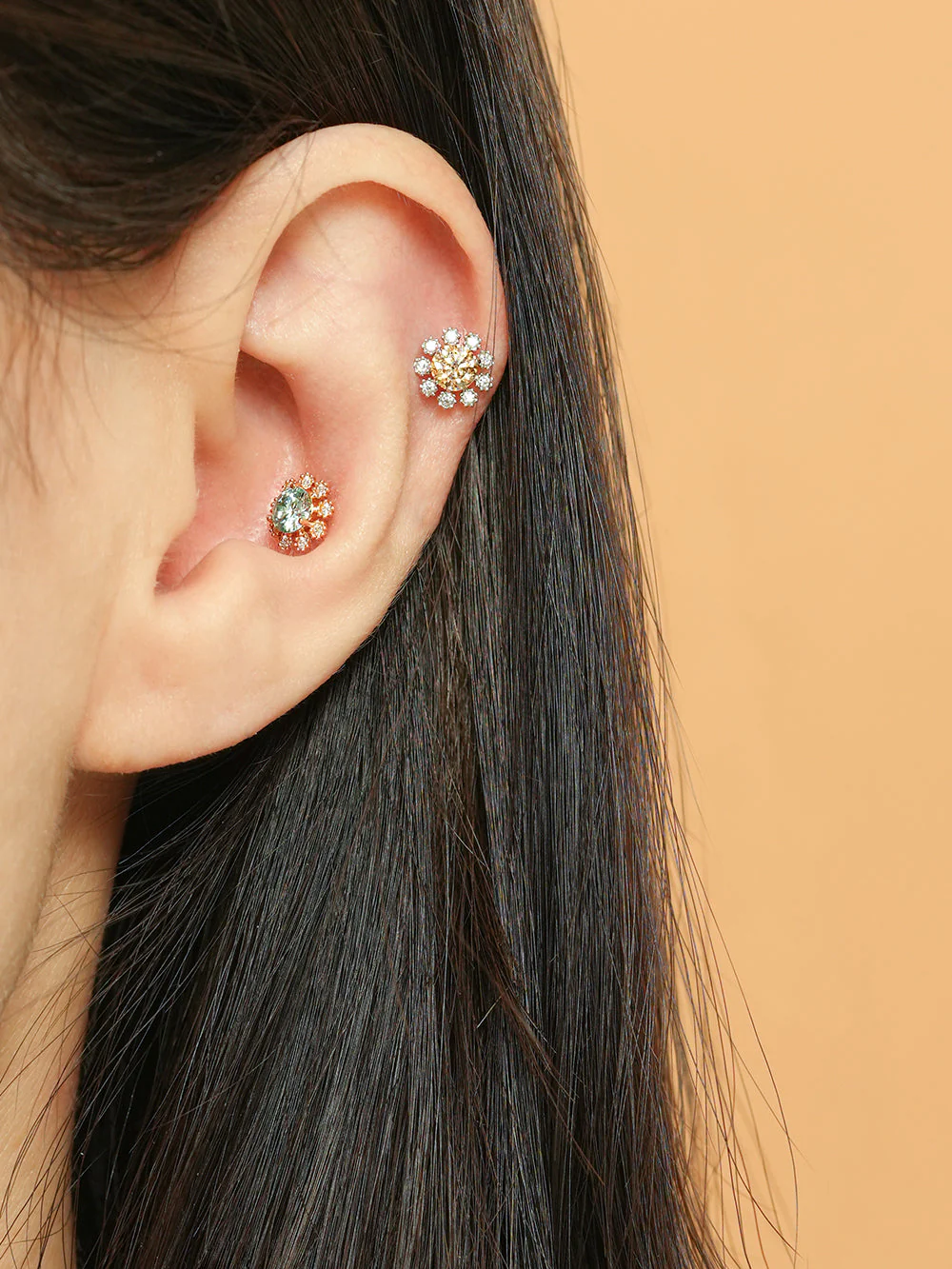 14K Gold Moissanite Colorful Daisy Cartilage Earring 20G18G16G - Image 9