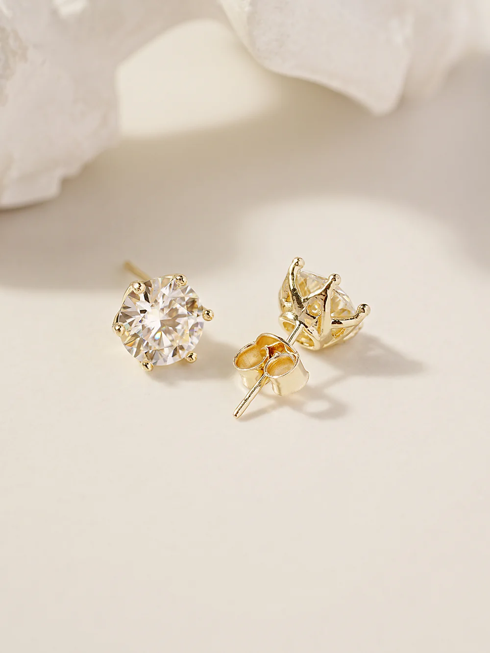 14K Gold Moissanite Crown Stud Earring - Image 14