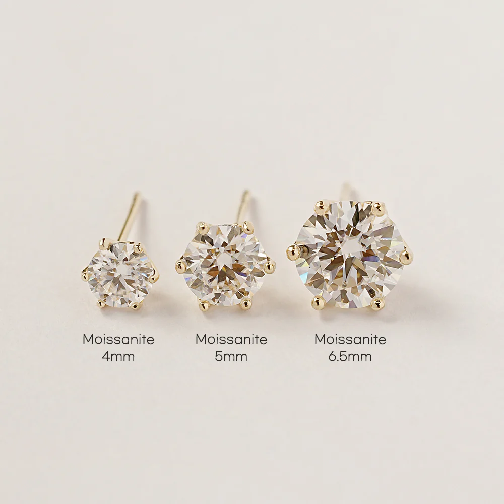 14K Gold Moissanite Crown Stud Earring - Image 16