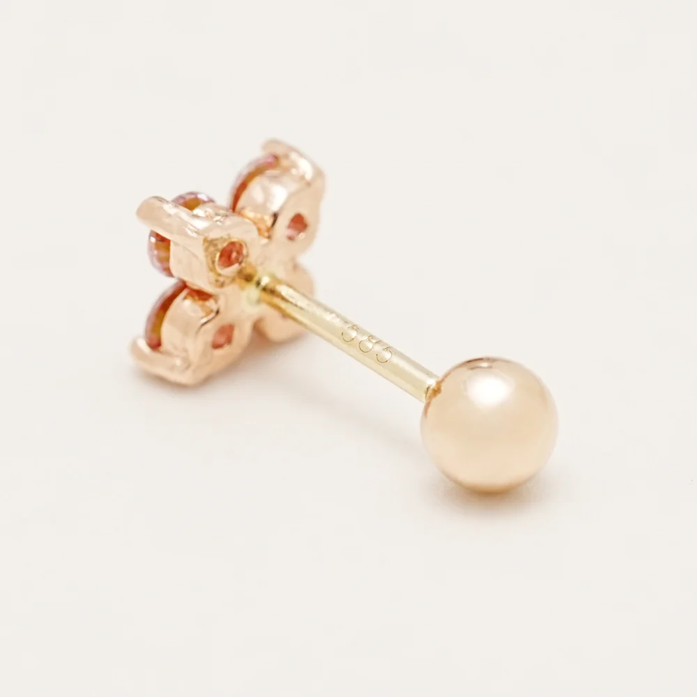 14K Gold Moissanite Dia Clover Cartilage Earring 20G18G16G - Image 15