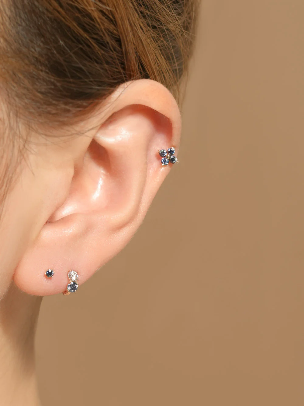 14K Gold Moissanite Dia Clover Cartilage Earring 20G18G16G - Image 16