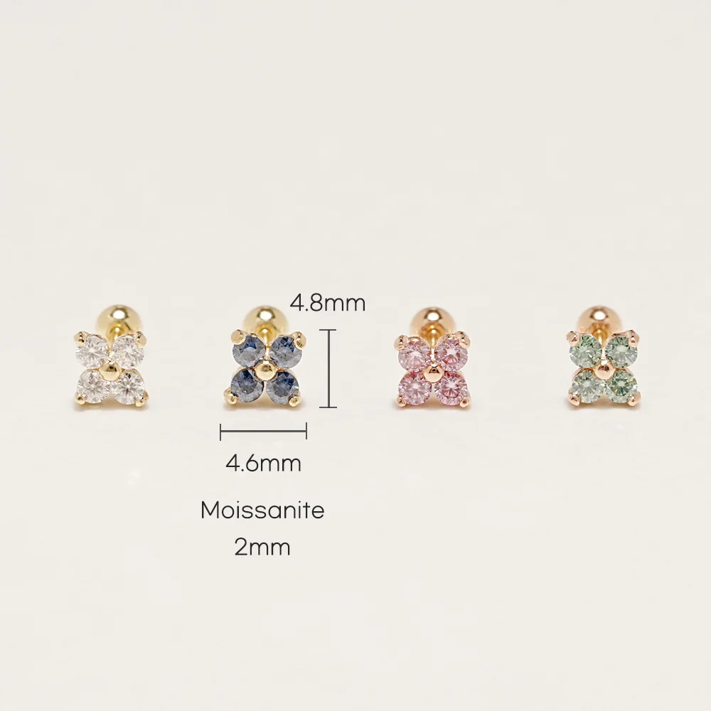 14K Gold Moissanite Dia Clover Cartilage Earring 20G18G16G - Image 17