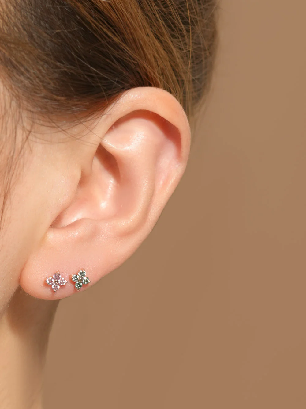 14K Gold Moissanite Dia Clover Cartilage Earring 20G18G16G - Image 4