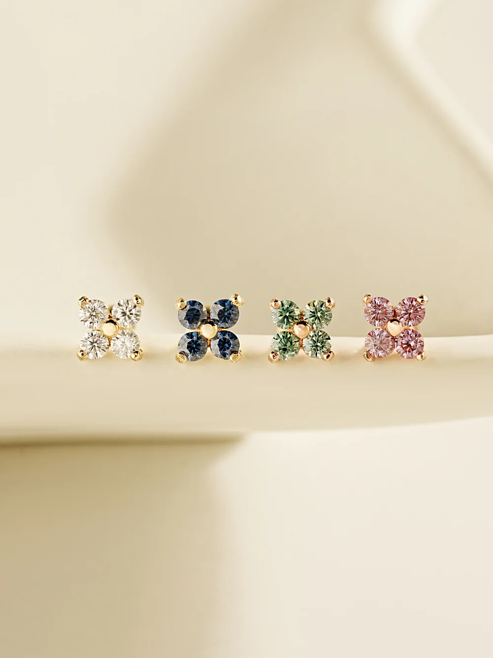 14K Gold Moissanite Dia Clover Cartilage Earring 20G18G16G - Image 5
