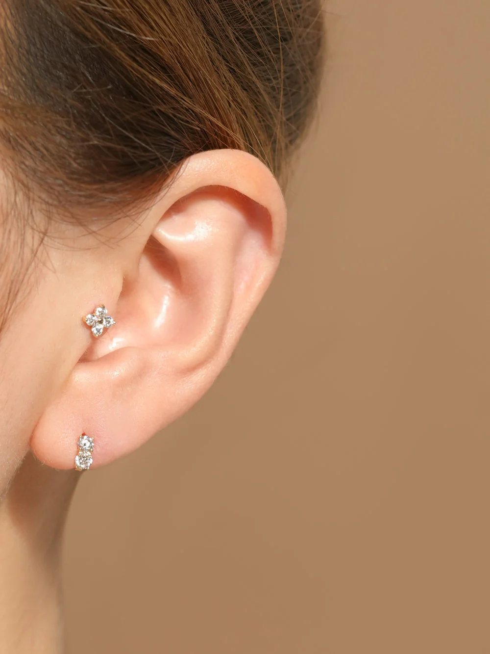 14K Gold Moissanite Dia Clover Cartilage Earring 20G18G16G - Image 6