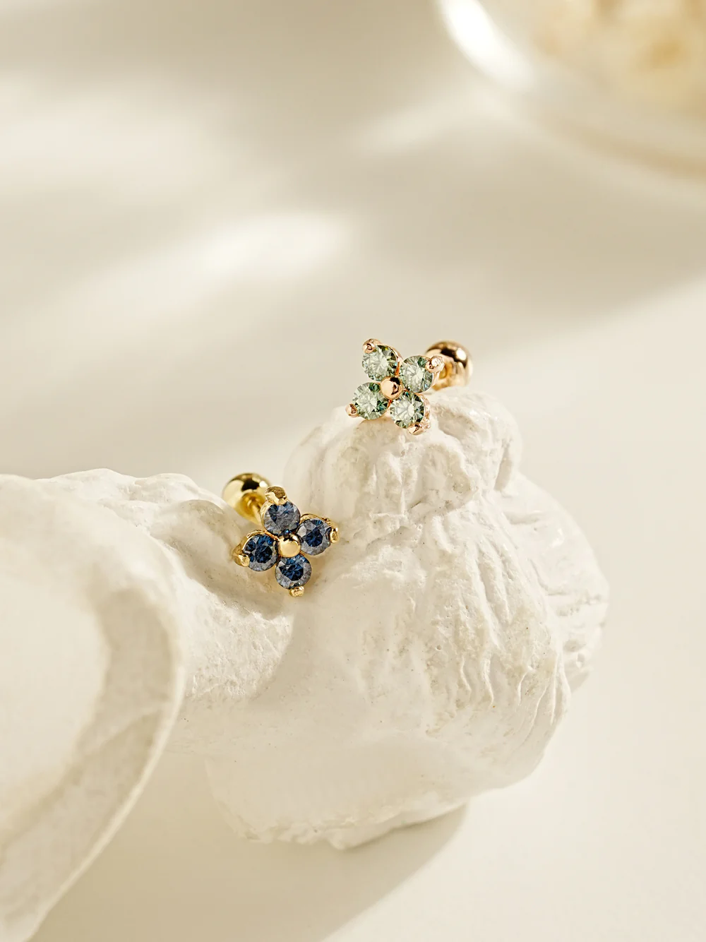 14K Gold Moissanite Dia Clover Cartilage Earring 20G18G16G - Image 7