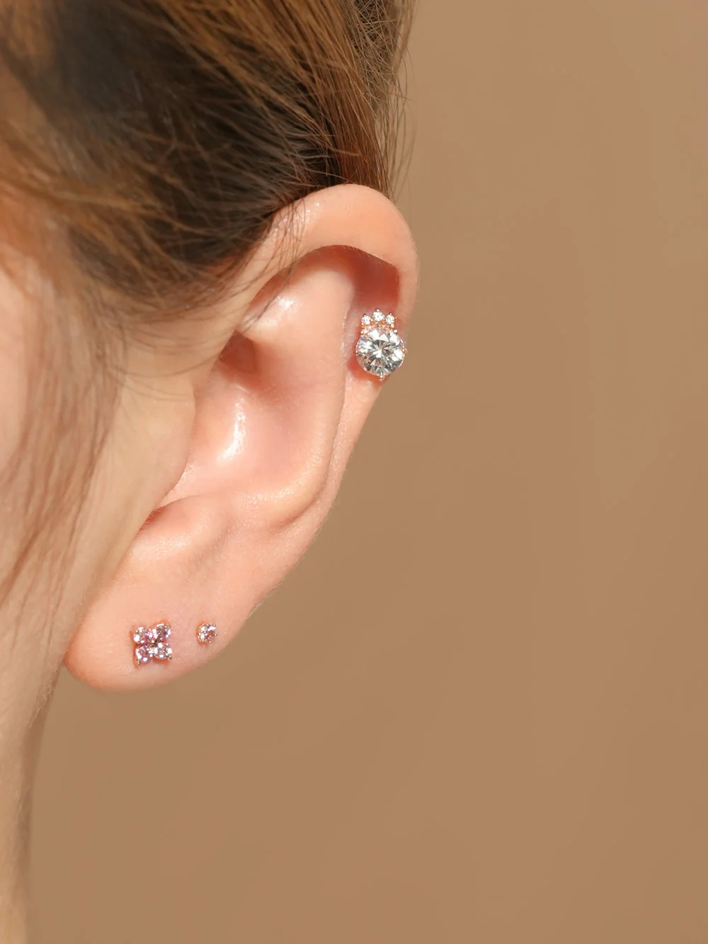14K Gold Moissanite Dia Clover Cartilage Earring 20G18G16G - Image 8