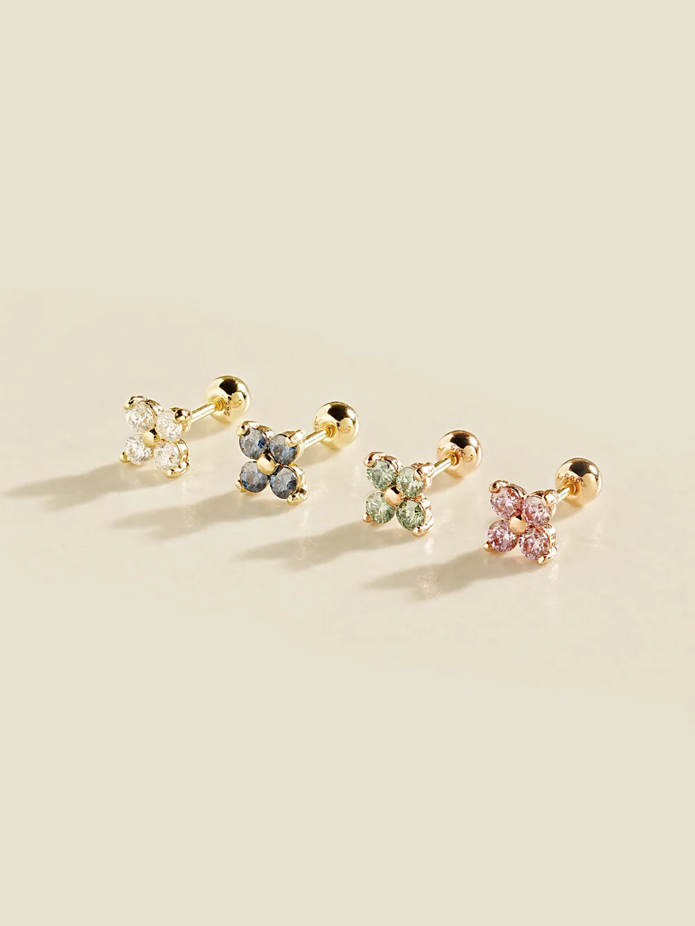 14K Gold Moissanite Dia Clover Cartilage Earring 20G18G16G - Image 9