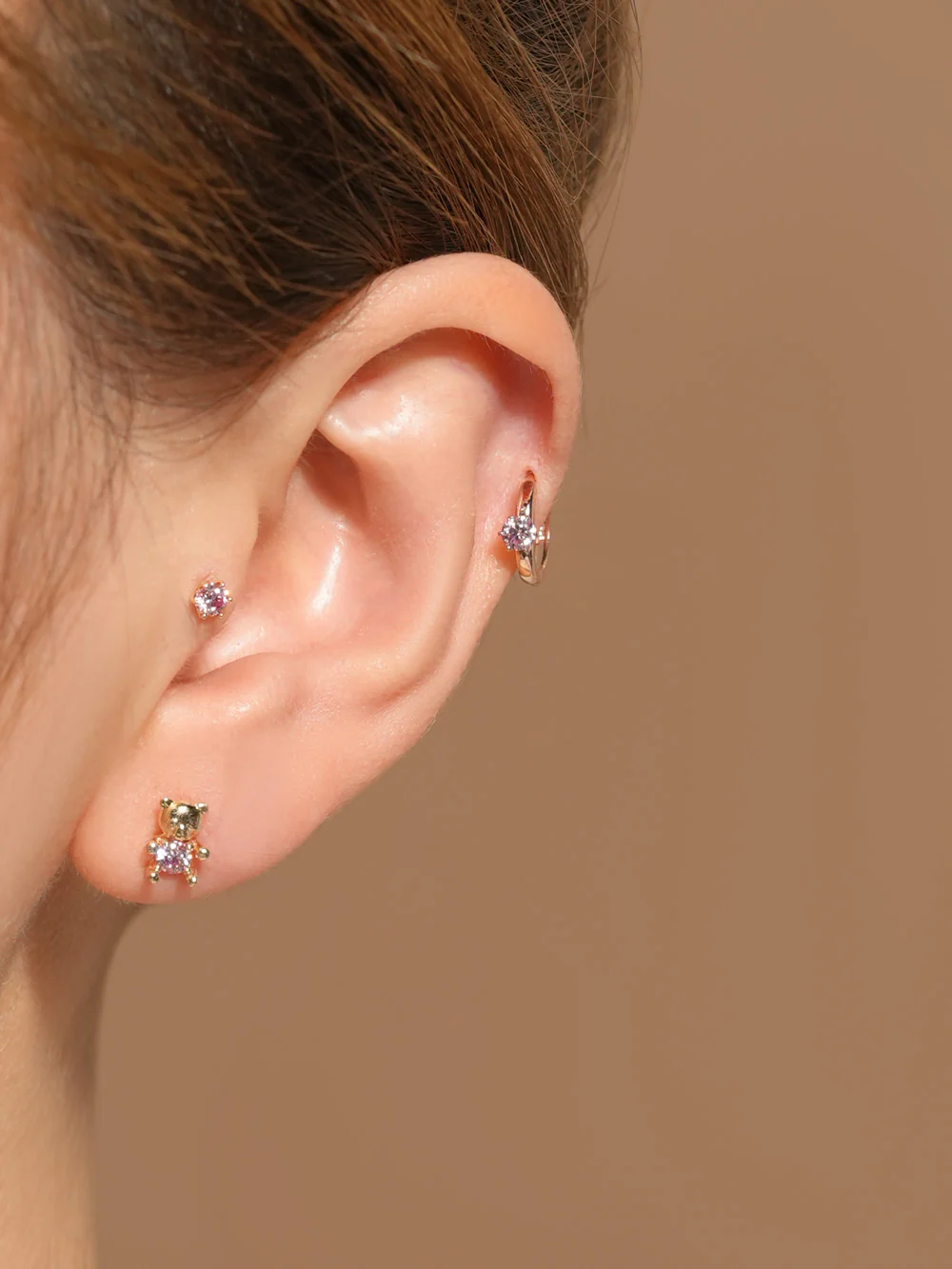 14K Gold Moissanite Dia Cute Bear Cartilage Earring 20G18G16G - Image 21