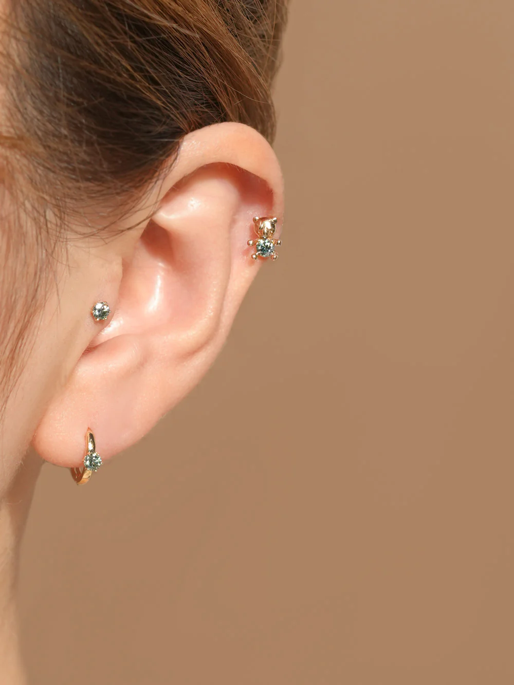 14K Gold Moissanite Dia Cute Bear Cartilage Earring 20G18G16G - Image 22