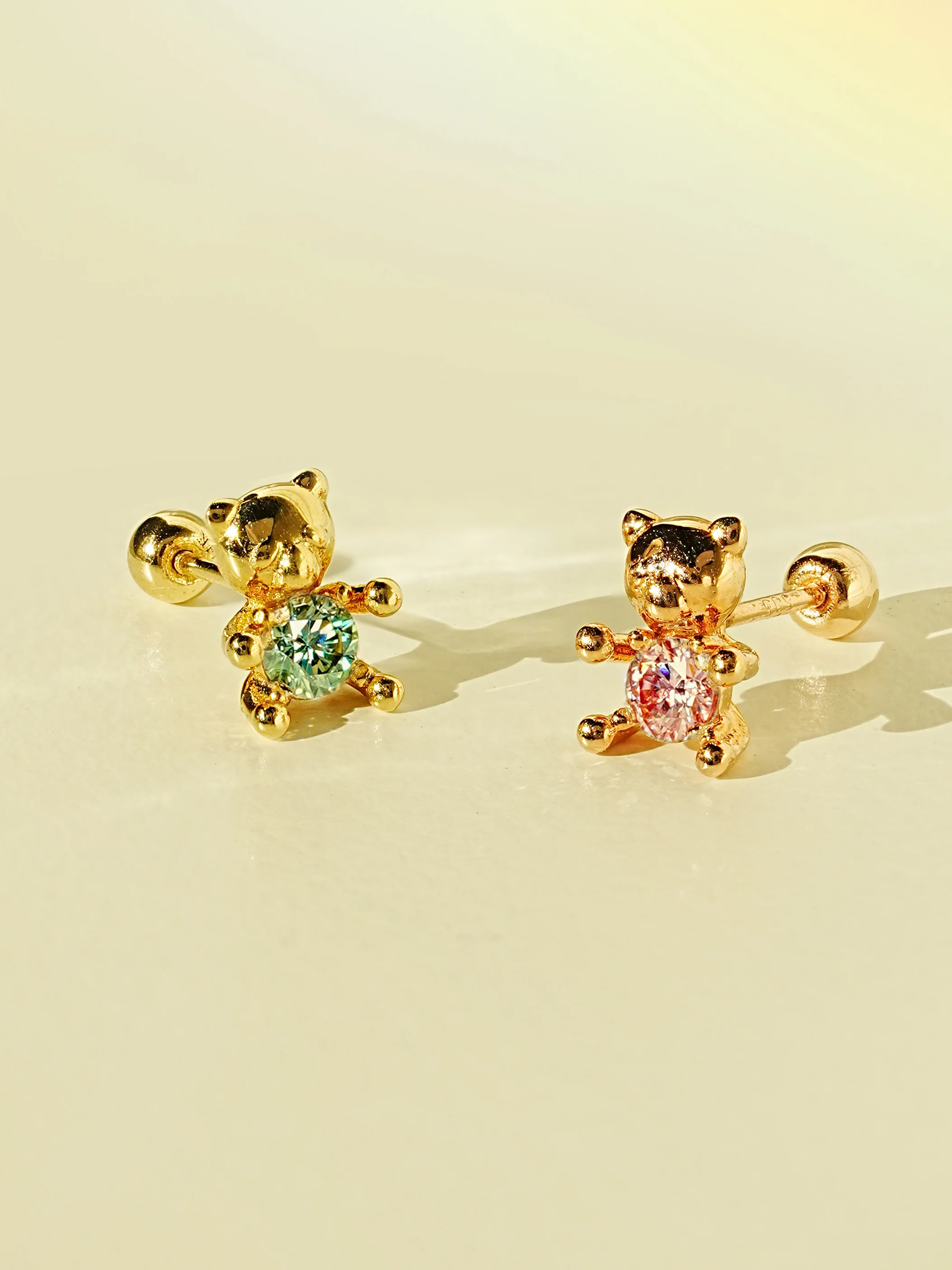 14K Gold Moissanite Dia Cute Bear Cartilage Earring 20G18G16G - Image 3