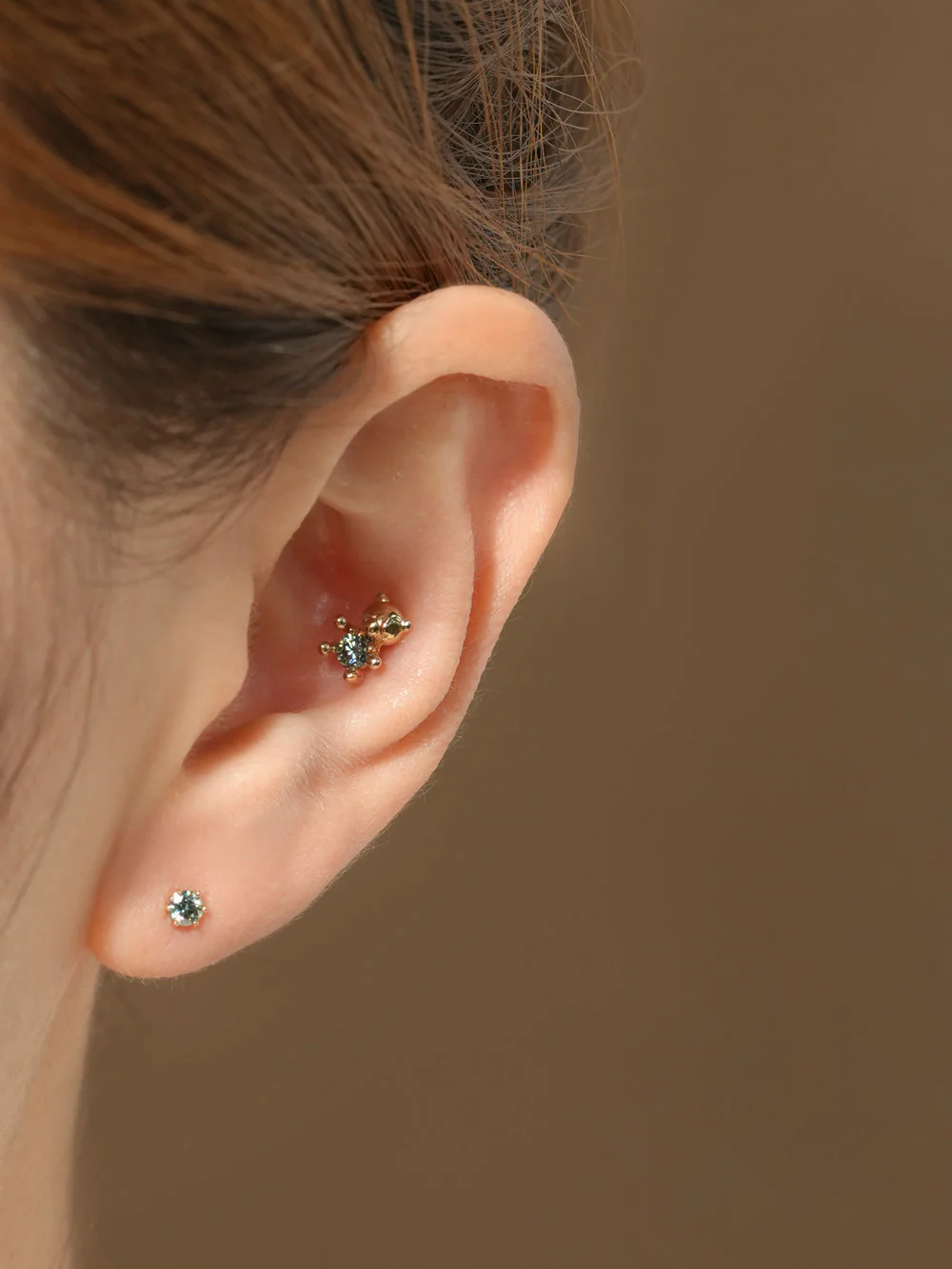 14K Gold Moissanite Dia Cute Bear Cartilage Earring 20G18G16G - Image 4