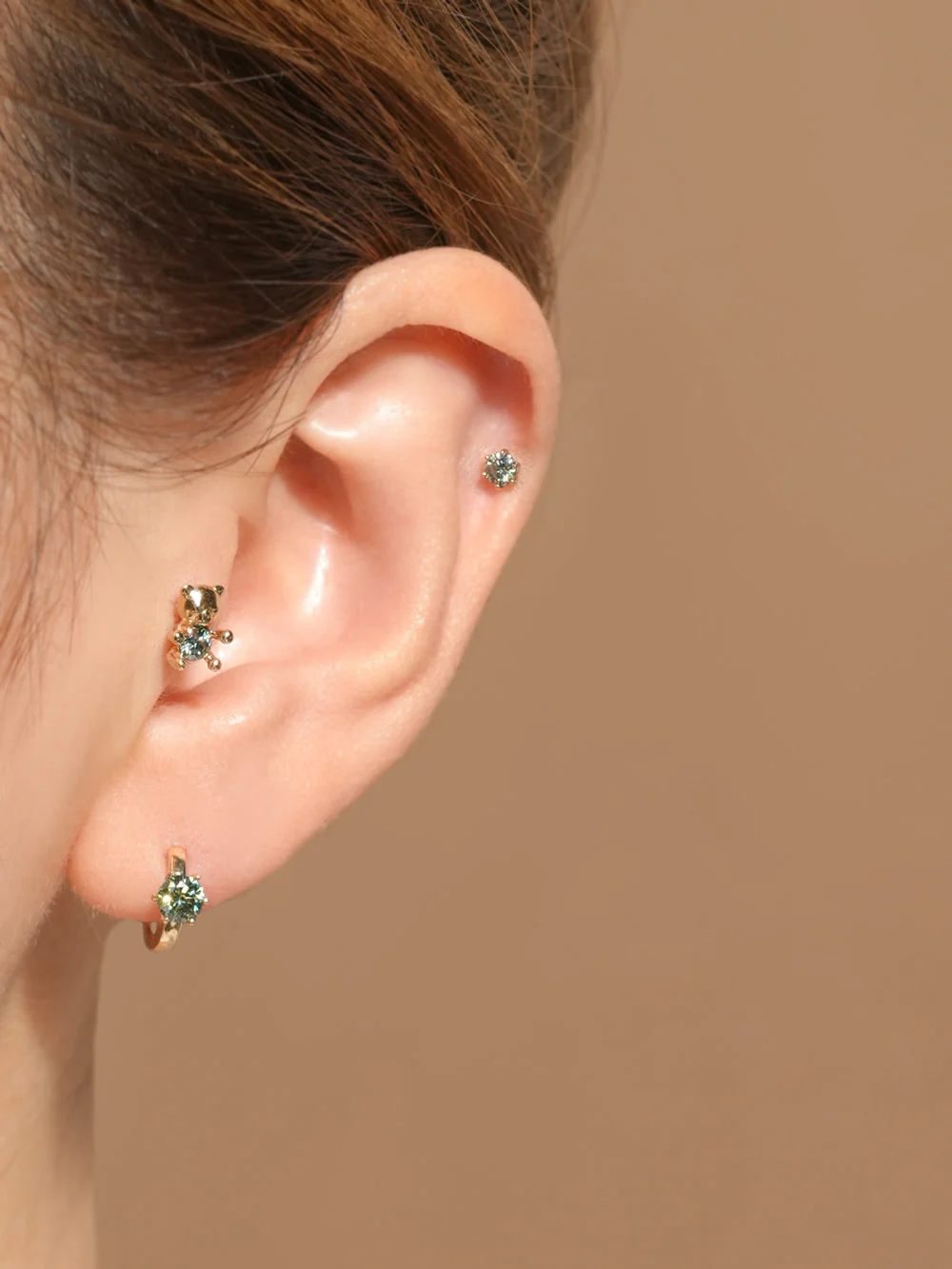 14K Gold Moissanite Dia Cute Bear Cartilage Earring 20G18G16G - Image 6