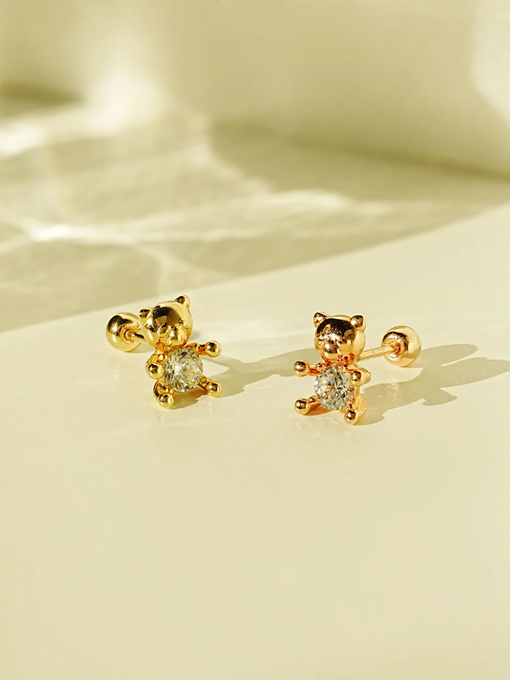 14K Gold Moissanite Dia Cute Bear Cartilage Earring 20G18G16G - Image 7