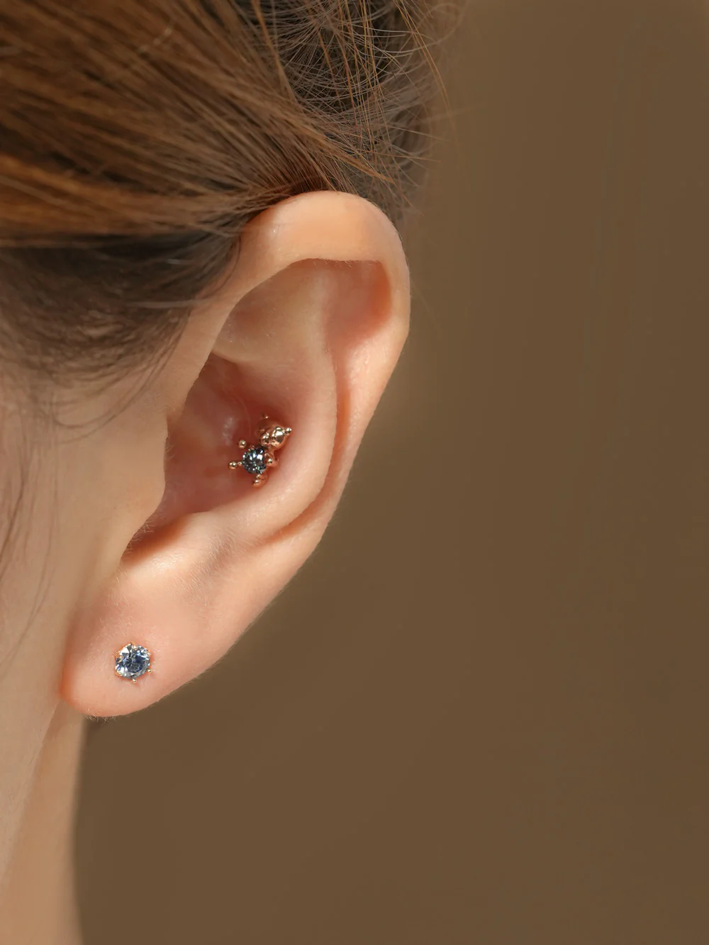 14K Gold Moissanite Dia Cute Bear Cartilage Earring 20G18G16G - Image 8