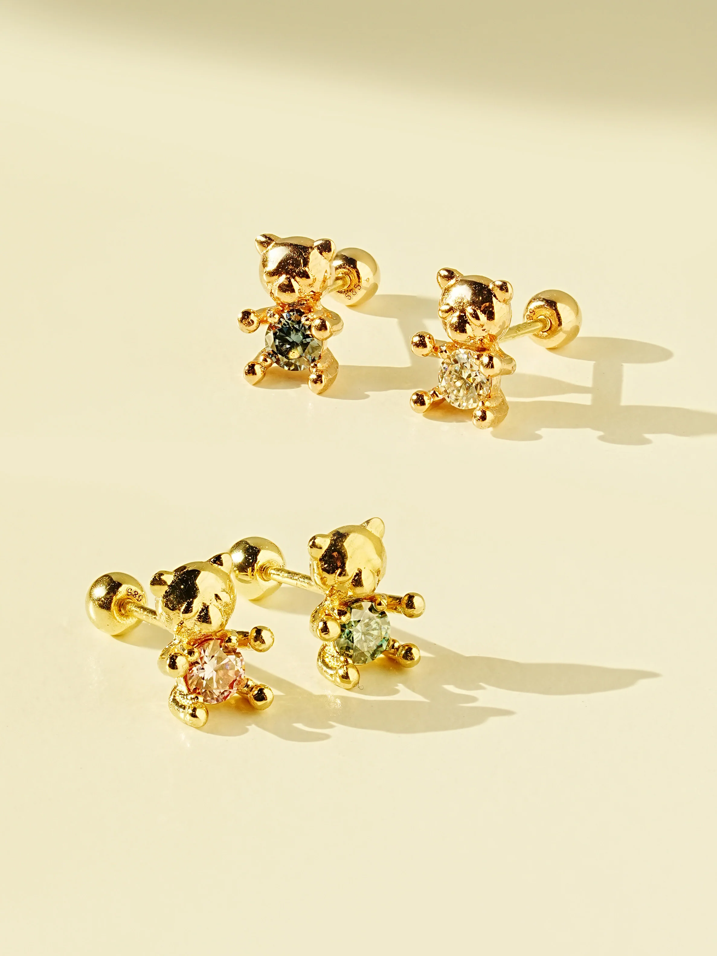 14K Gold Moissanite Dia Cute Bear Cartilage Earring 20G18G16G - Image 9