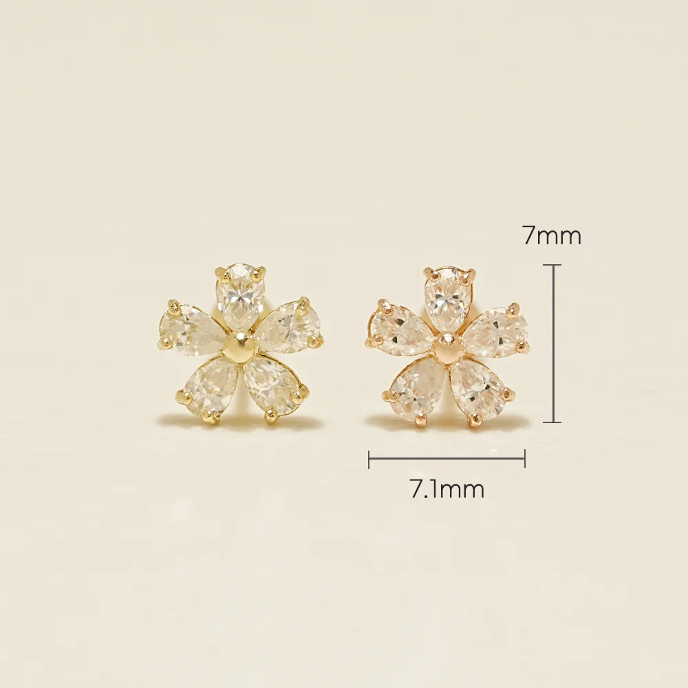 14K Gold Moissanite Dia Dreaming Flower Cartilage Earring 20G18G16G - Image 12