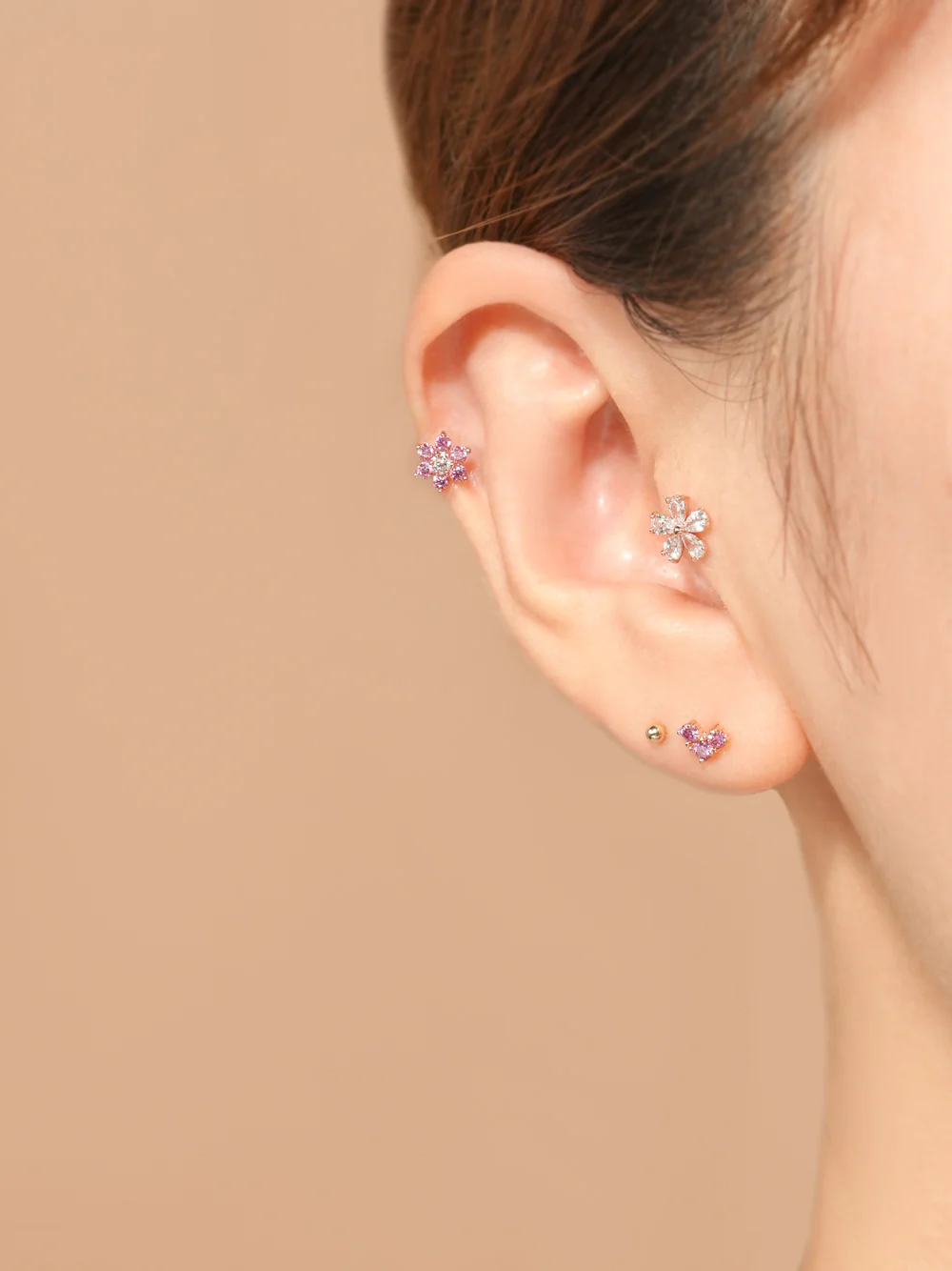 14K Gold Moissanite Dia Dreaming Flower Cartilage Earring 20G18G16G - Image 4