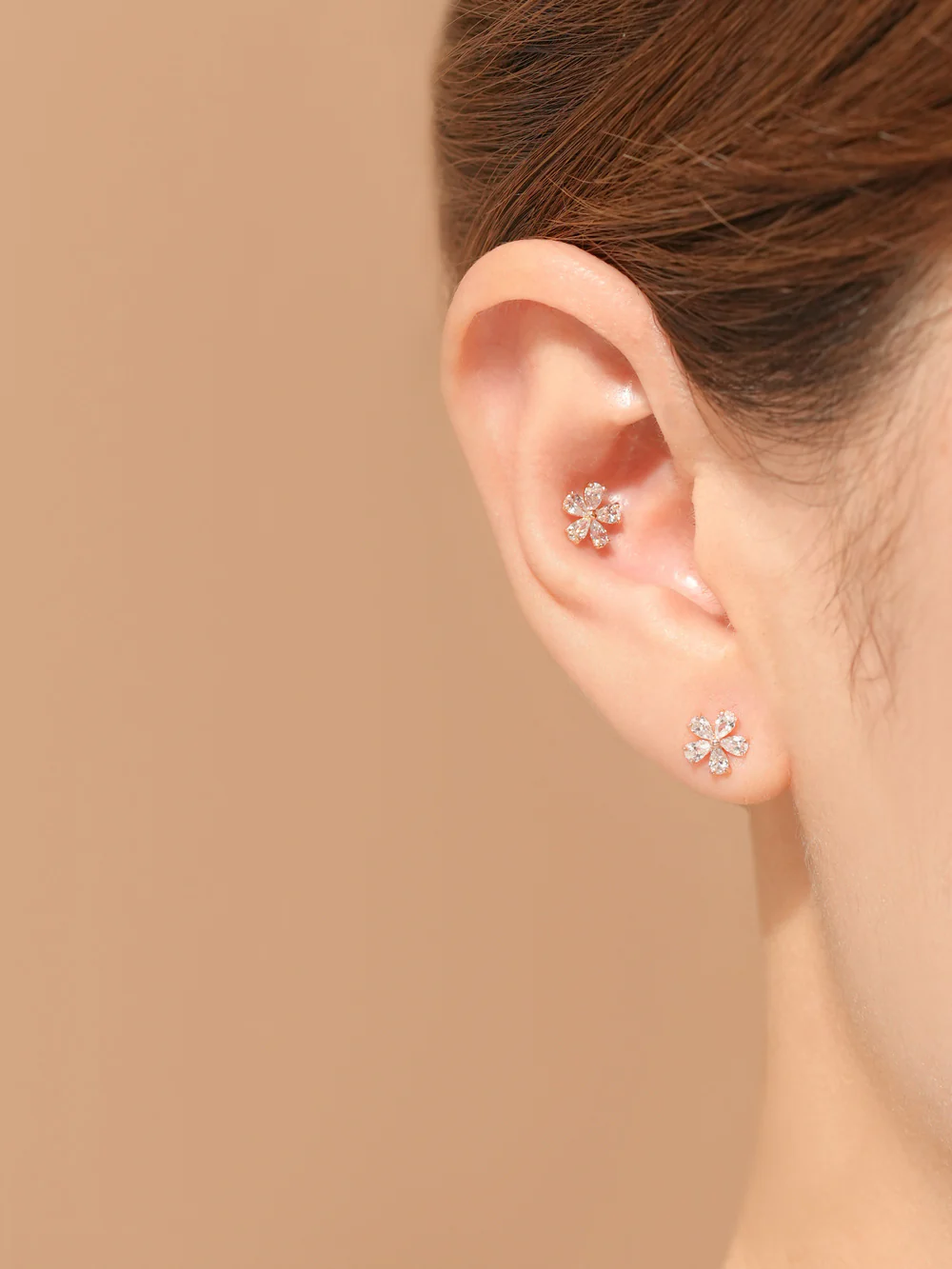 14K Gold Moissanite Dia Dreaming Flower Cartilage Earring 20G18G16G - Image 6