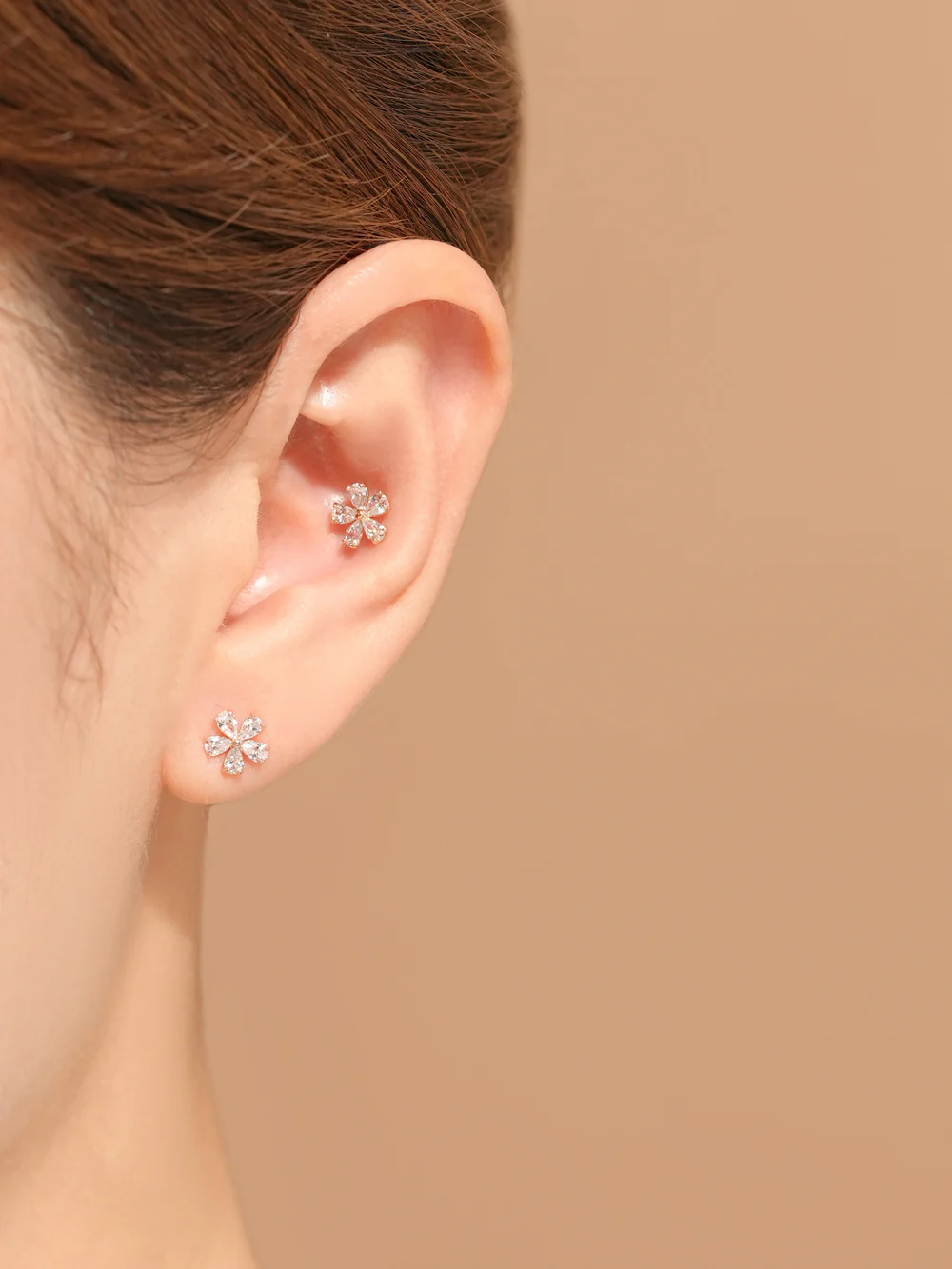 14K Gold Moissanite Dia Dreaming Flower Cartilage Earring 20G18G16G - Image 8