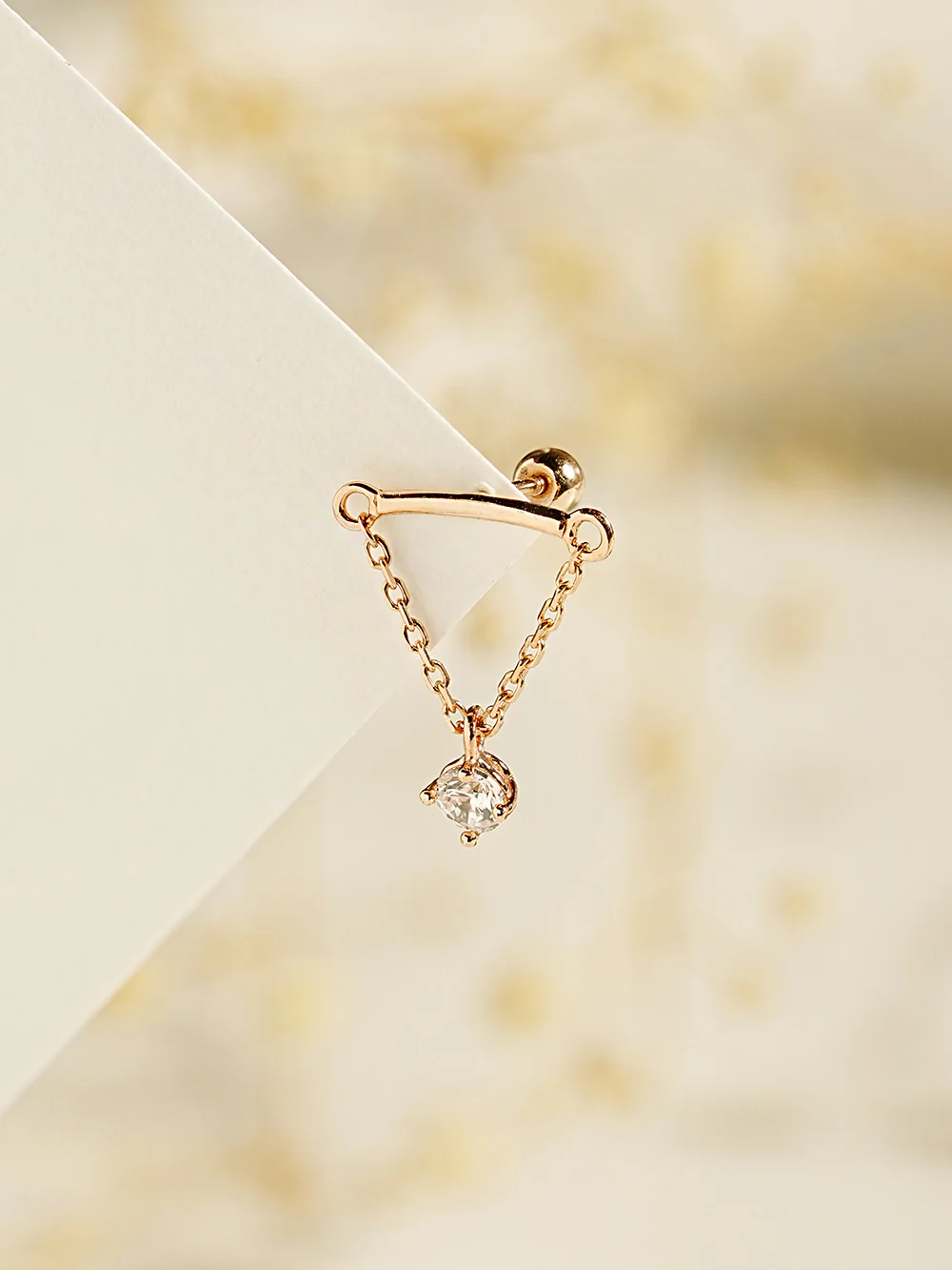 14K Gold Moissanite Dia Hidden Helix Drop Cubic Earring 20G18G16G - Image 10