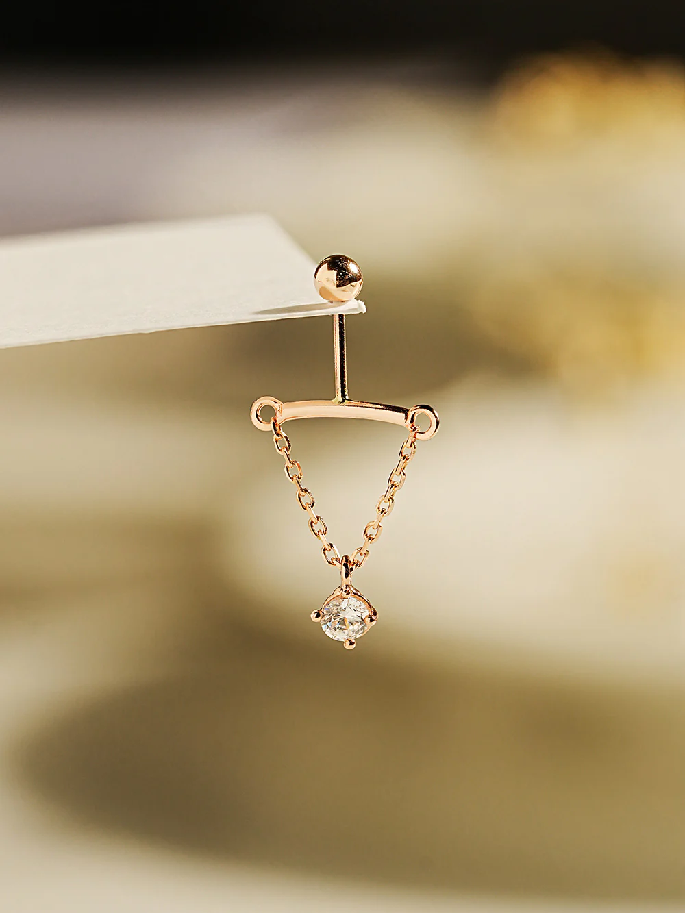 14K Gold Moissanite Dia Hidden Helix Drop Cubic Earring 20G18G16G - Image 8