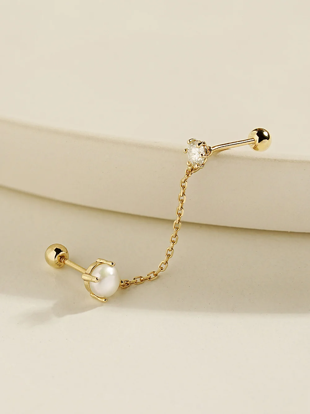 14K Gold Moissanite Dia Pearl Layered Cartilage Earring 20G18G16G - Image 7