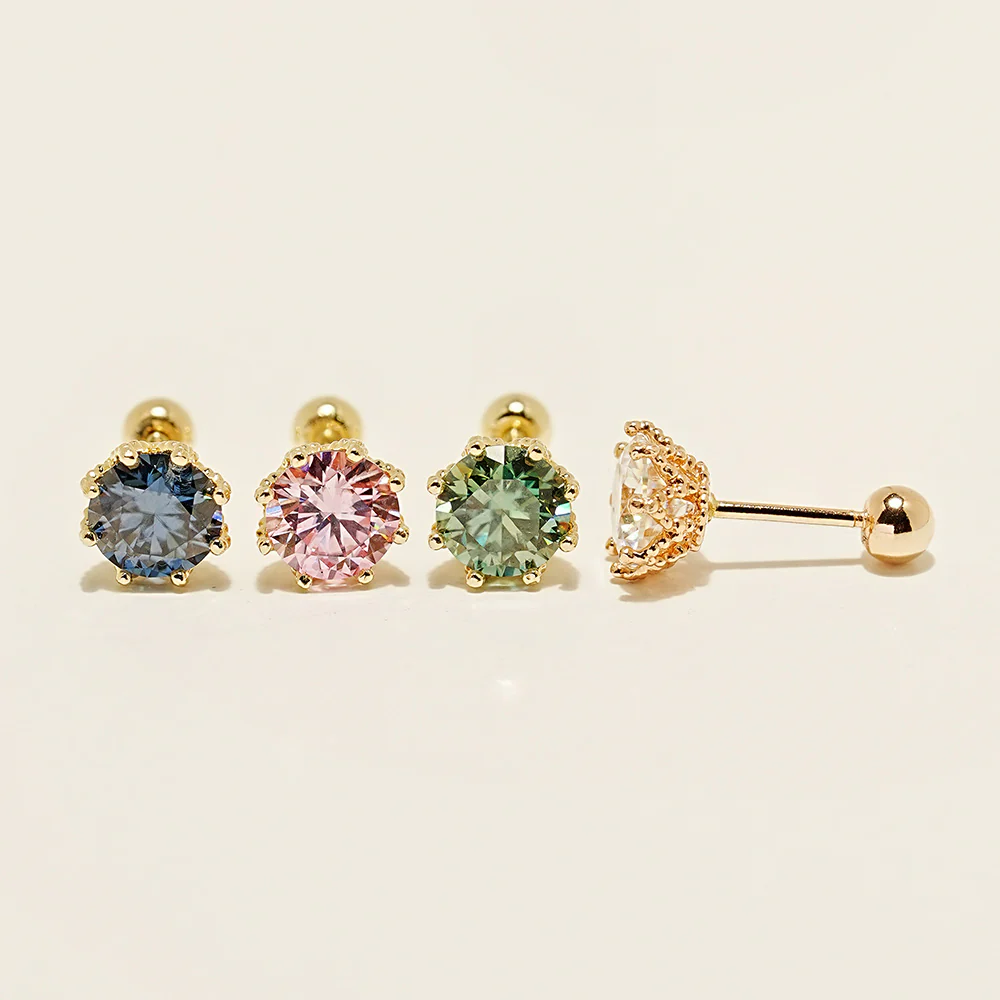 14K Gold Moissanite Dia Queen Cartilage Earring 20G18G16G - Image 22