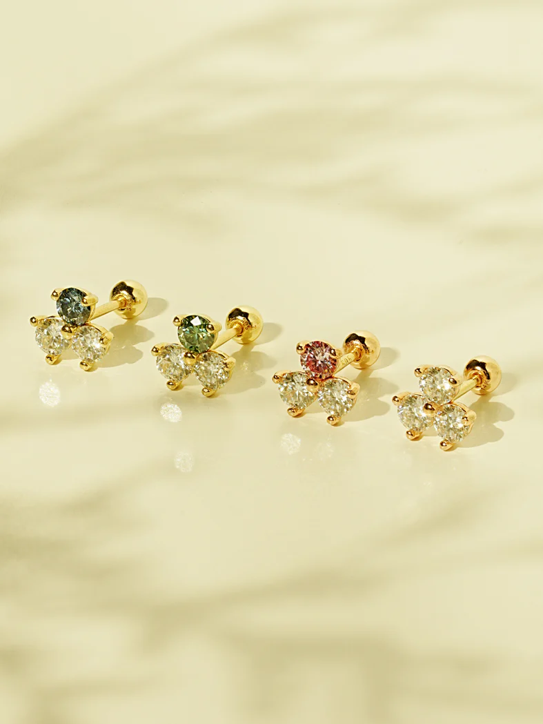 14K Gold Moissanite Dia Color Triangle Cartilage Earring 20G18G16G