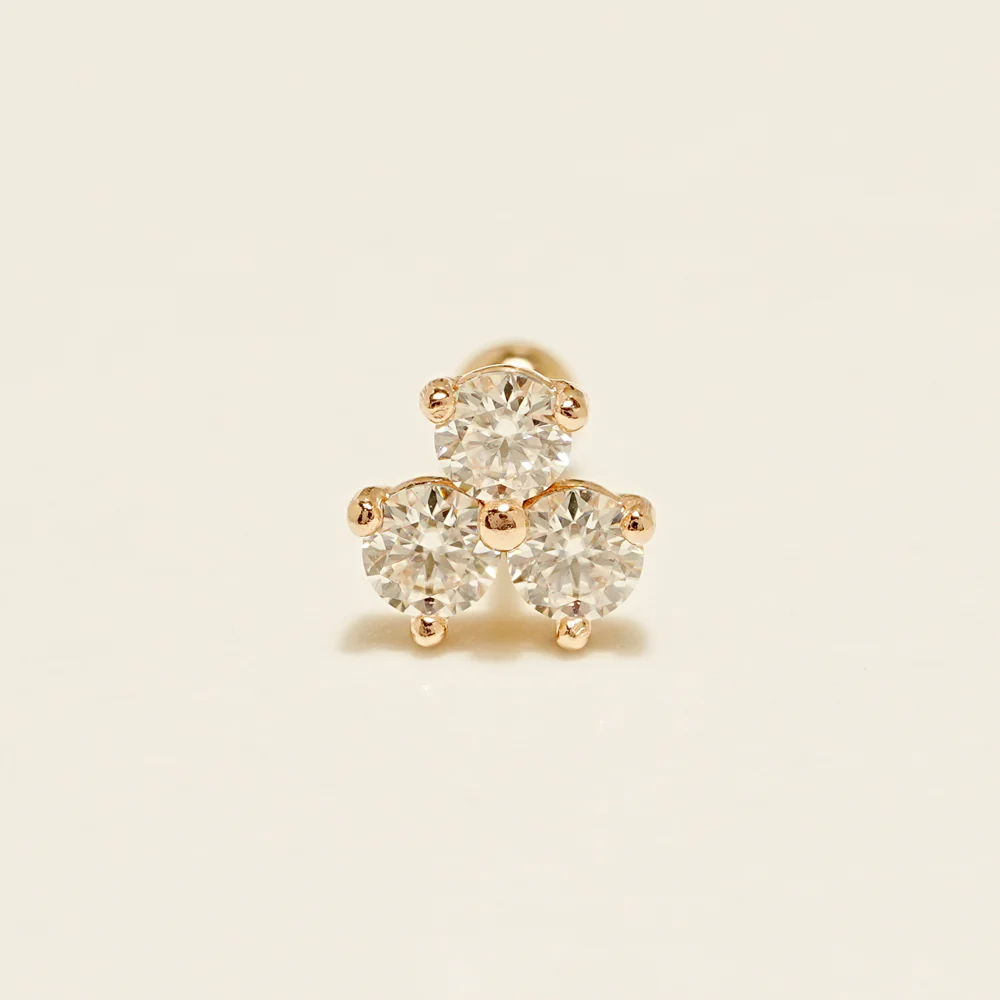 14K Gold Moissanite Dia Color Triangle Cartilage Earring 20G18G16G - Image 18